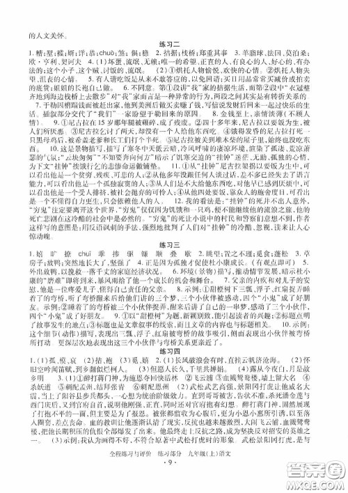 浙江人民出版社2020全程练习与评价九年级语文上册人教版答案 浙江人民出版社2020全程练习与评价九年级语文上册人教版答案