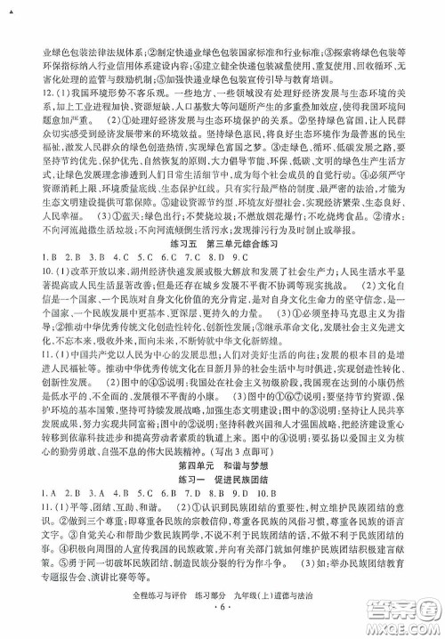 浙江人民出版社2020全程练习与评价九年级道德与法治上册人教版答案