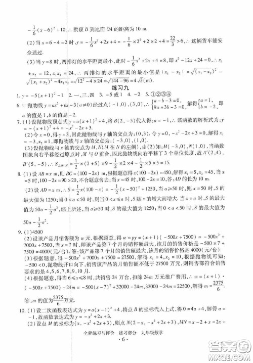浙江人民出版社2020全程练习与评价九年级数学全一册ZH版答案