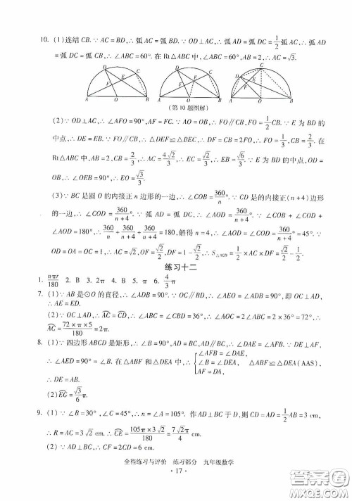 浙江人民出版社2020全程练习与评价九年级数学全一册ZH版答案