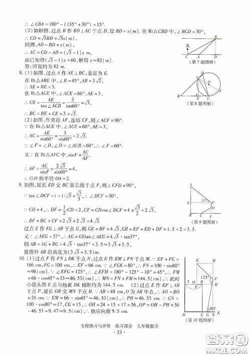 浙江人民出版社2020全程练习与评价九年级数学全一册ZH版答案