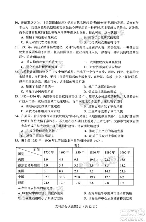 绵阳市高中2018级第一次诊断性考试文科综合试题及答案