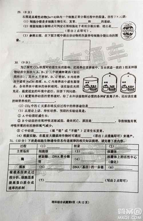 绵阳市高中2018级第一次诊断性考试理科综合试题及答案