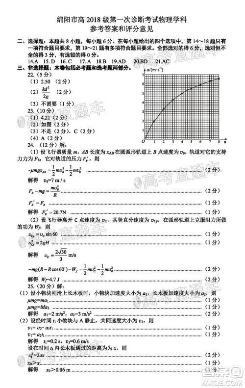 绵阳市高中2018级第一次诊断性考试理科综合试题及答案