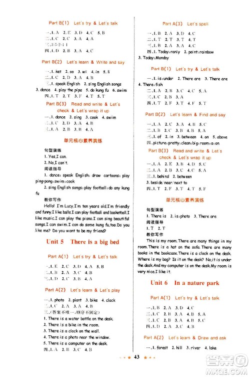 知识出版社2020小学同步测控全优设计超人天天练英语五年级上册RJ人教版答案