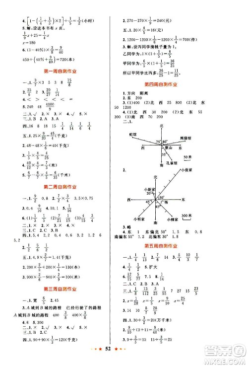知识出版社2020小学同步测控全优设计超人天天练数学六年级上册RJ人教版答案