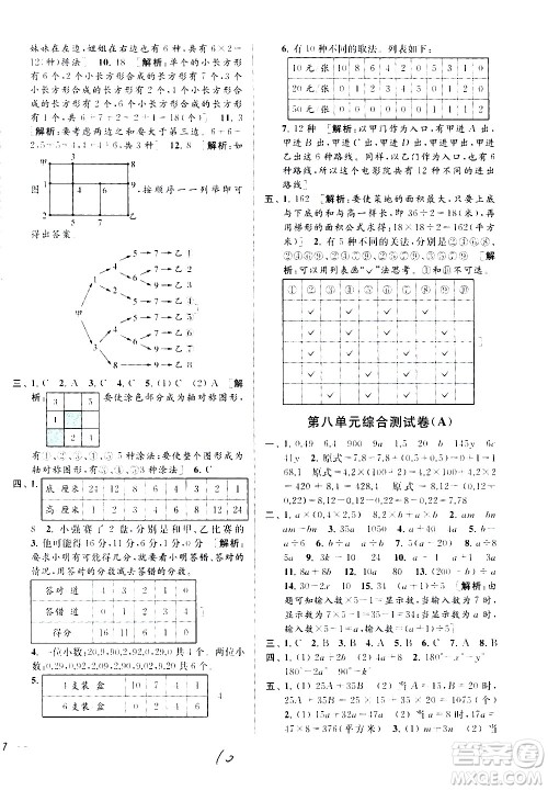2020年亮点给力大试卷数学五年级上册江苏国际版答案
