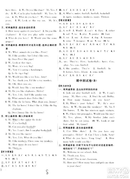 2020年亮点给力大试卷英语四年级上册江苏国际版答案 2020年亮点给力大试卷英语四年级上册江苏国际版答案