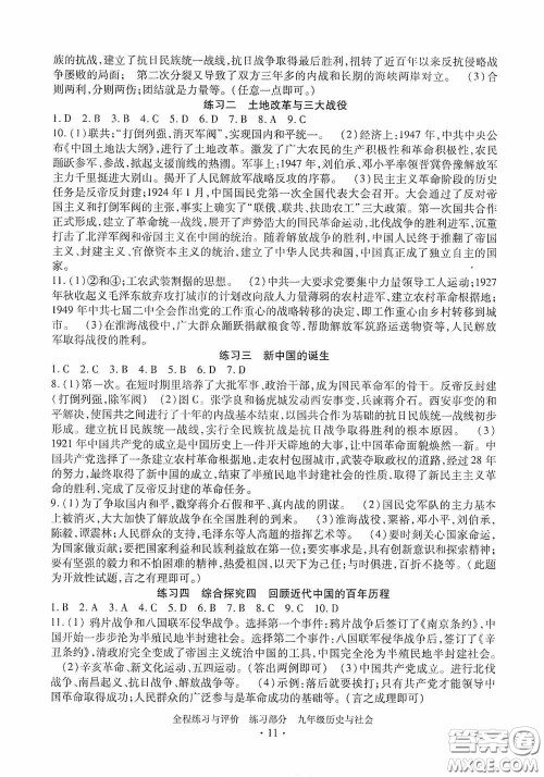 浙江人民出版社2020全程练习与评价九年级历史与社会全一册人教版答案