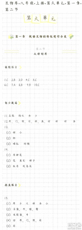 海天出版社2020知识与能力训练八年级生物学上册人教版答案