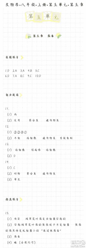 海天出版社2020知识与能力训练八年级生物学上册人教版答案