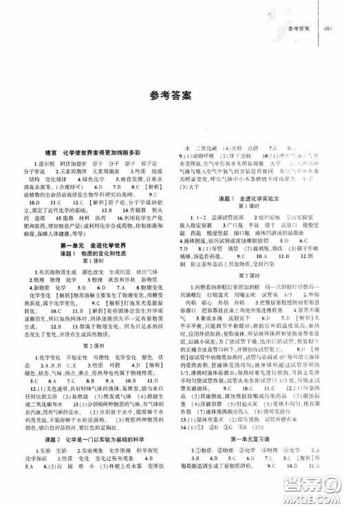 大象出版社2020初中同步练习册九年级化学上册人教版答案 大象出版社2020初中同步练习册九年级化学上册人教版答案