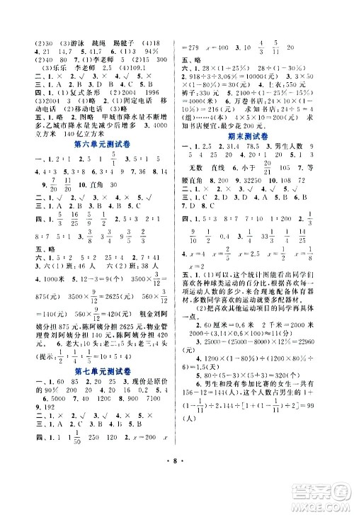 安徽人民出版社2020年启东黄冈作业本数学六年级上册北京师范版答案