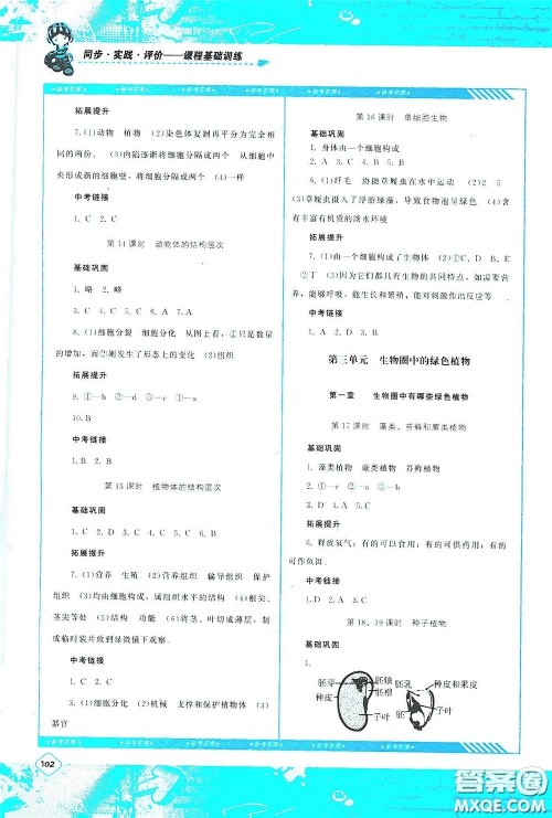湖南少年儿童出版社2020课程基础训练七年级生物上册人教版答案