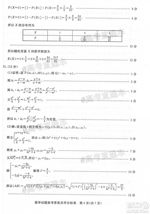 湛江市2021届高中毕业班调研测试题数学试题及答案