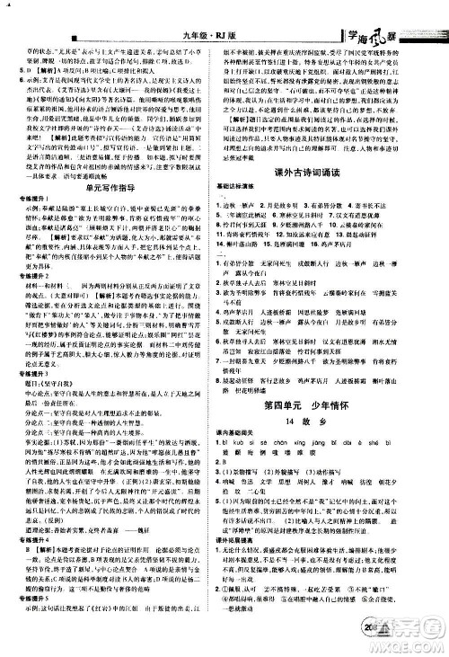江西美术出版社2020学海风暴语文九年级上册RJ人教版答案