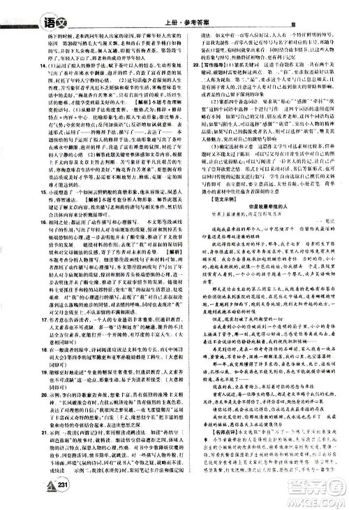 江西美术出版社2020学海风暴语文九年级上册RJ人教版答案