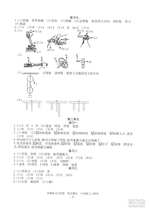 浙江人民出版社2020全程练习与评价六年级科学上册冀教版答案