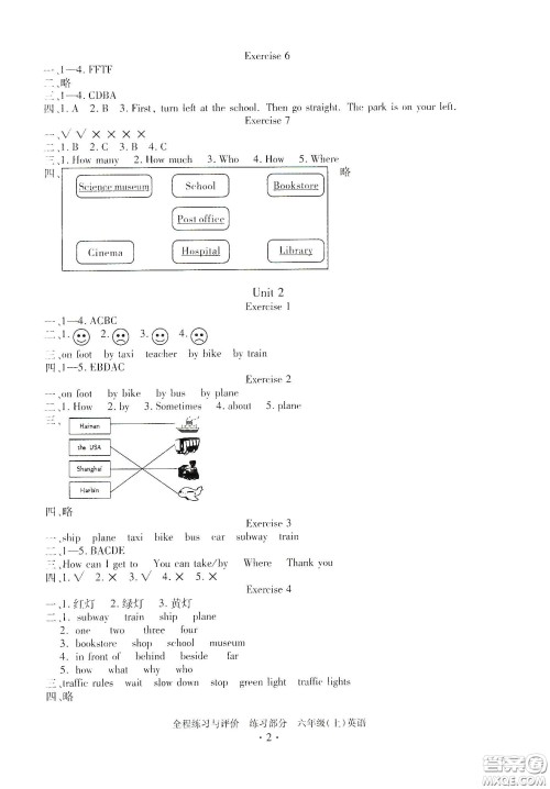 浙江人民出版社2020全程练习与评价六年级英语上册人教版答案 浙江人民出版社2020全程练习与评价六年级英语上册人教版答案