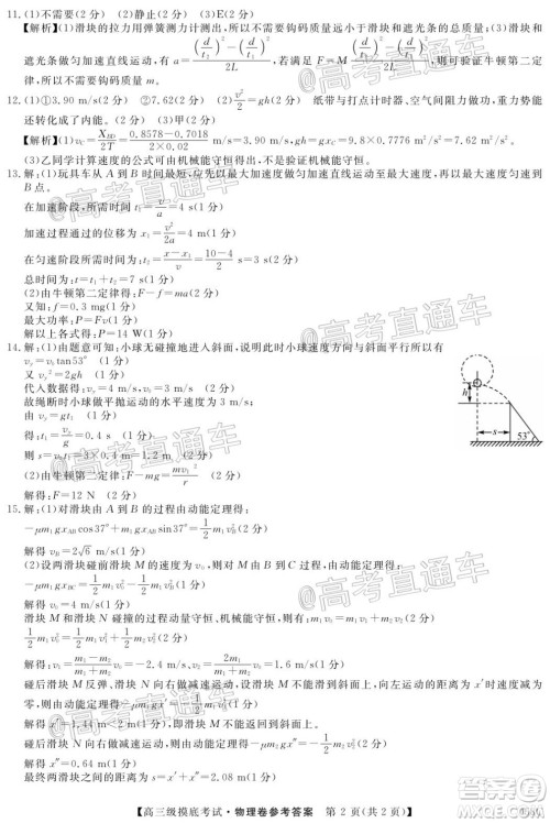 2021届广东百校联盟高三摸底考试物理试题及答案