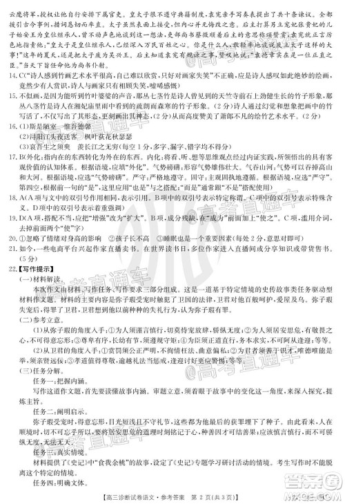 2021届仁寿零诊高三诊断试卷语文试题及答案