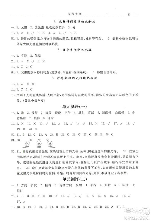 河北美术出版社2020秋课时练同步测评五年级科学上册教科版答案