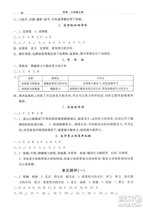 河北美术出版社2020秋课时练同步测评六年级科学上册教科版答案