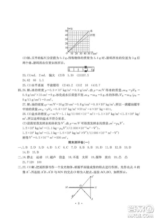 光明日报出版社2020秋大显身手素质教育单元测试卷八年级物理上册答案