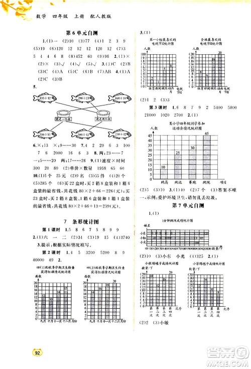 广西教育出版社2020小学新课程学习与测评同步学习数学四年级上册人教版答案