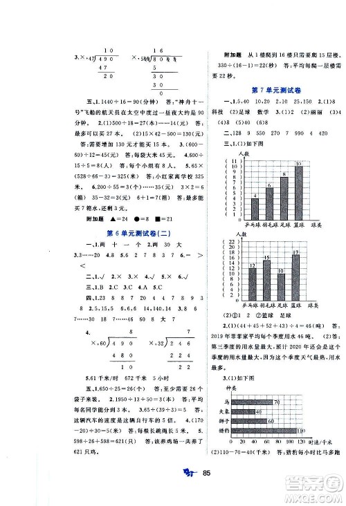 广西教育出版社2020小学新课程学习与测评单元双测数学四年级上册A版答案