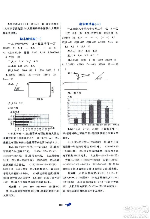 广西教育出版社2020小学新课程学习与测评单元双测数学四年级上册A版答案