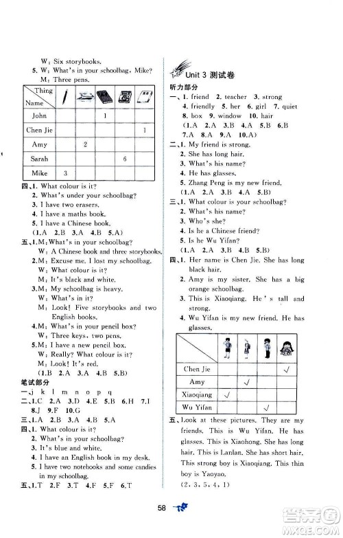 广西教育出版社2020小学新课程学习与测评单元双测英语四年级上册A版答案