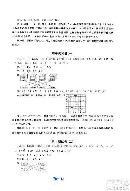 广西教育出版社2020小学新课程学习与测评单元双测数学五年级上册A版答案