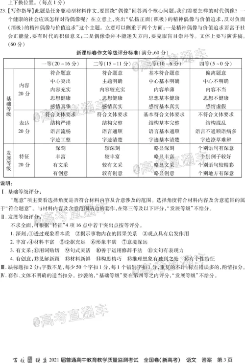 百校联盟2021届普通高中教育教学质量监测考试全国卷新高考语文试题及答案 百校联盟2021届普通高中教育教学质量监测考试全国卷新高考语文试题及答案