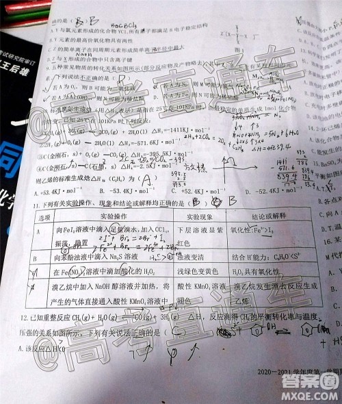 2020-2021学年度第一学期赣州市十五县市十六校期中联考高三化学试卷及答案 2020-2021学年度第一学期赣州市十五县市十六校期中联考高三化学试卷及答案