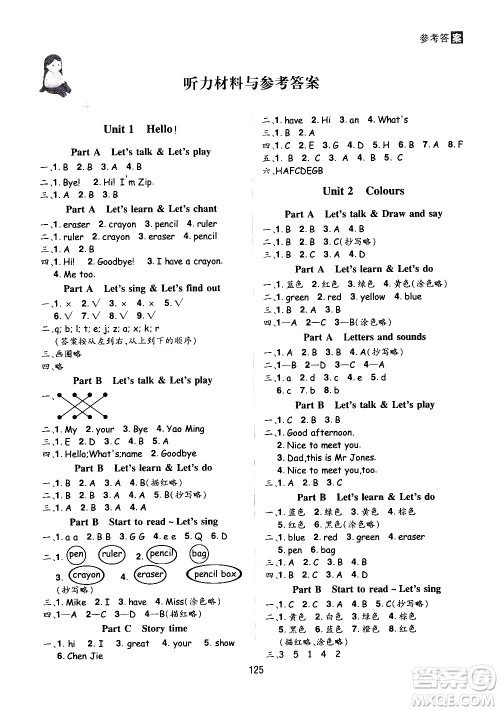 2020年龙门之星英语三年级上册RJ人教版答案