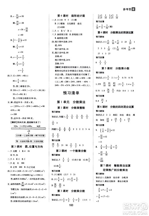 2020年龙门之星数学六年级上册RJ人教版答案