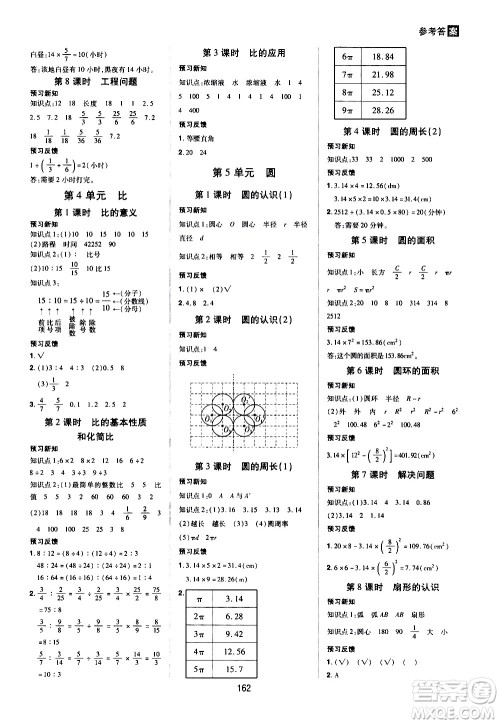 2020年龙门之星数学六年级上册RJ人教版答案