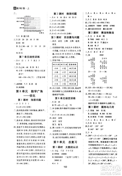 2020年龙门之星数学四年级上册RJ人教版答案
