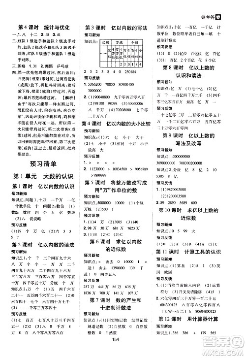 2020年龙门之星数学四年级上册RJ人教版答案