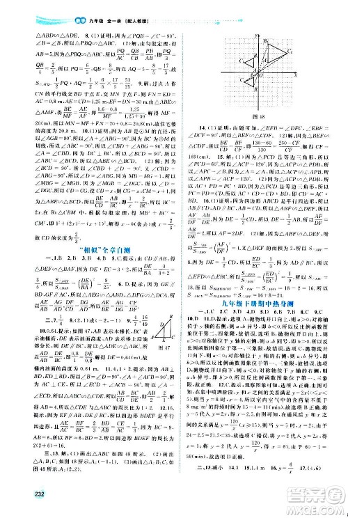 广西教育出版社2020新课程学习与测评同步学习数学九年级全一册人教版答案