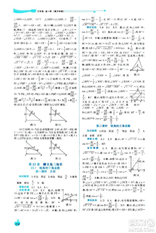 广西教育出版社2020新课程学习与测评同步学习数学九年级全一册沪科版答案 广西教育出版社2020新课程学习与测评同步学习数学九年级全一册沪科版答案