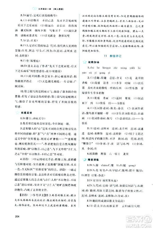 广西教育出版社2020新课程学习与测评同步学习语文九年级全一册人教版答案