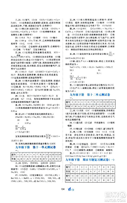 广西教育出版社2020初中新课程学习与测评单元双测化学九年级全一册A版答案