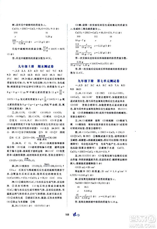 广西教育出版社2020初中新课程学习与测评单元双测化学九年级全一册C版答案