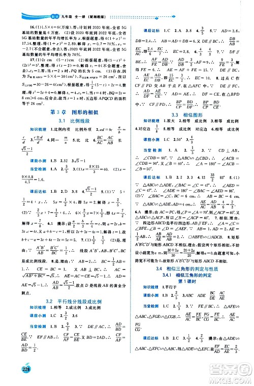 广西教育出版社2020新课程学习与测评同步学习数学九年级全一册湘教版答案