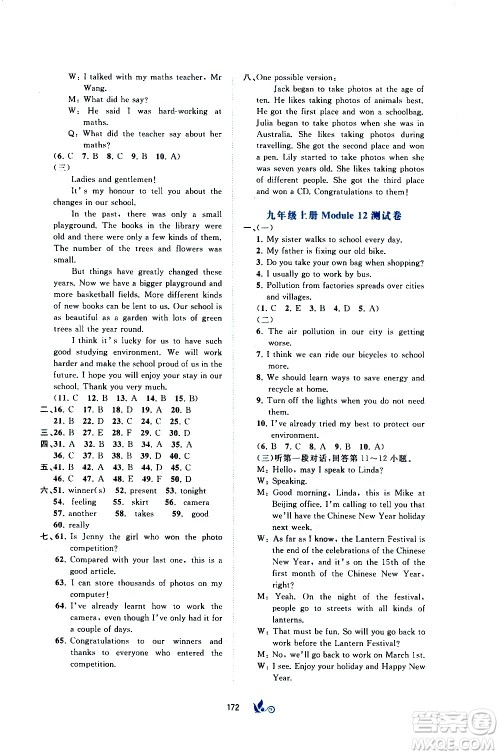 广西教育出版社2020初中新课程学习与测评单元双测英语九年级全一册B版答案