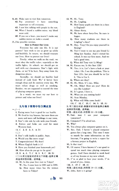 广西教育出版社2020初中新课程学习与测评单元双测英语九年级全一册B版答案