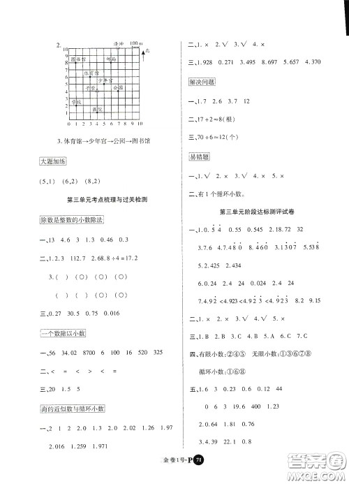 2020秋培优金卷1号全能卷五年级数学上册答案