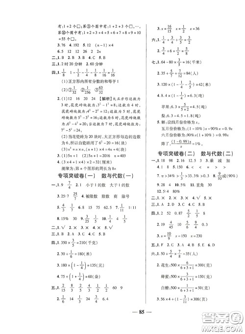 2020秋云南本土名校金卷六年级数学上册答案